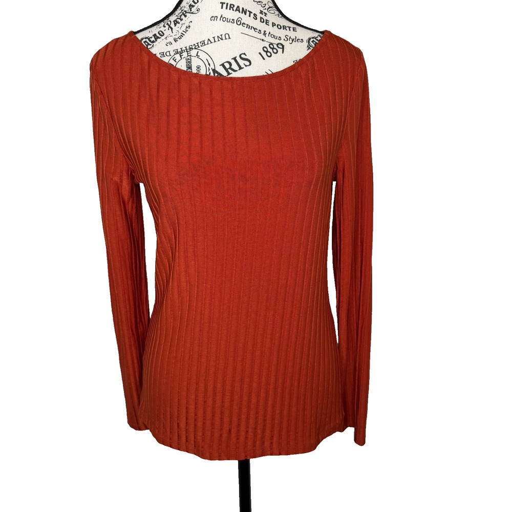 Massimo Dutti Women’s Long Sleeve Shirt Size Medium Orange Ribbed